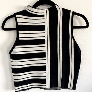 Black And White Mock Turtleneck Striped Crop Top
